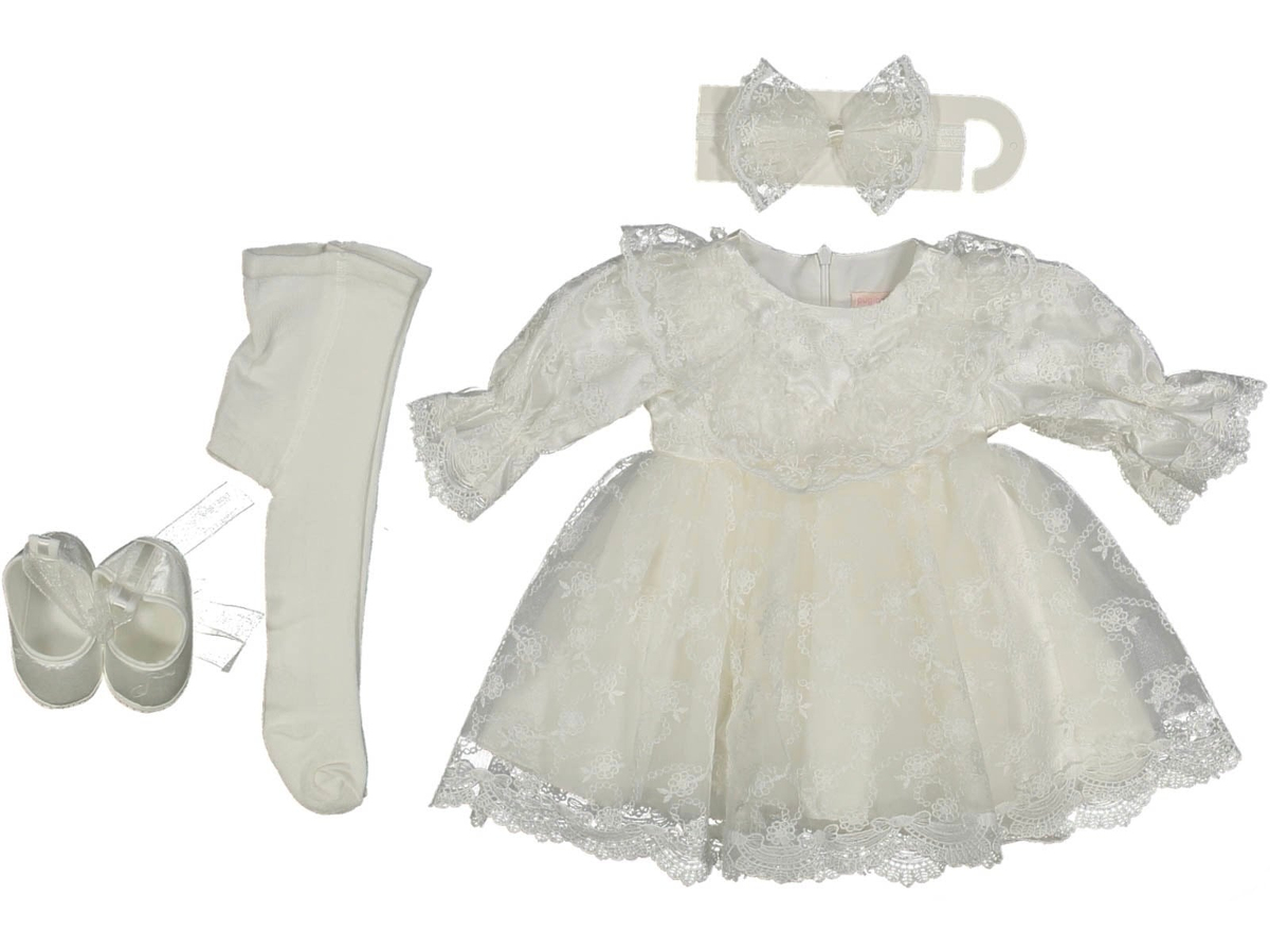 Kız Bebek Sakura 4'Lü Elegant Elbise Seti 0-3/3-6 Ay Mevlüt Takımı Yenidoğan Hastane Çıkışı 