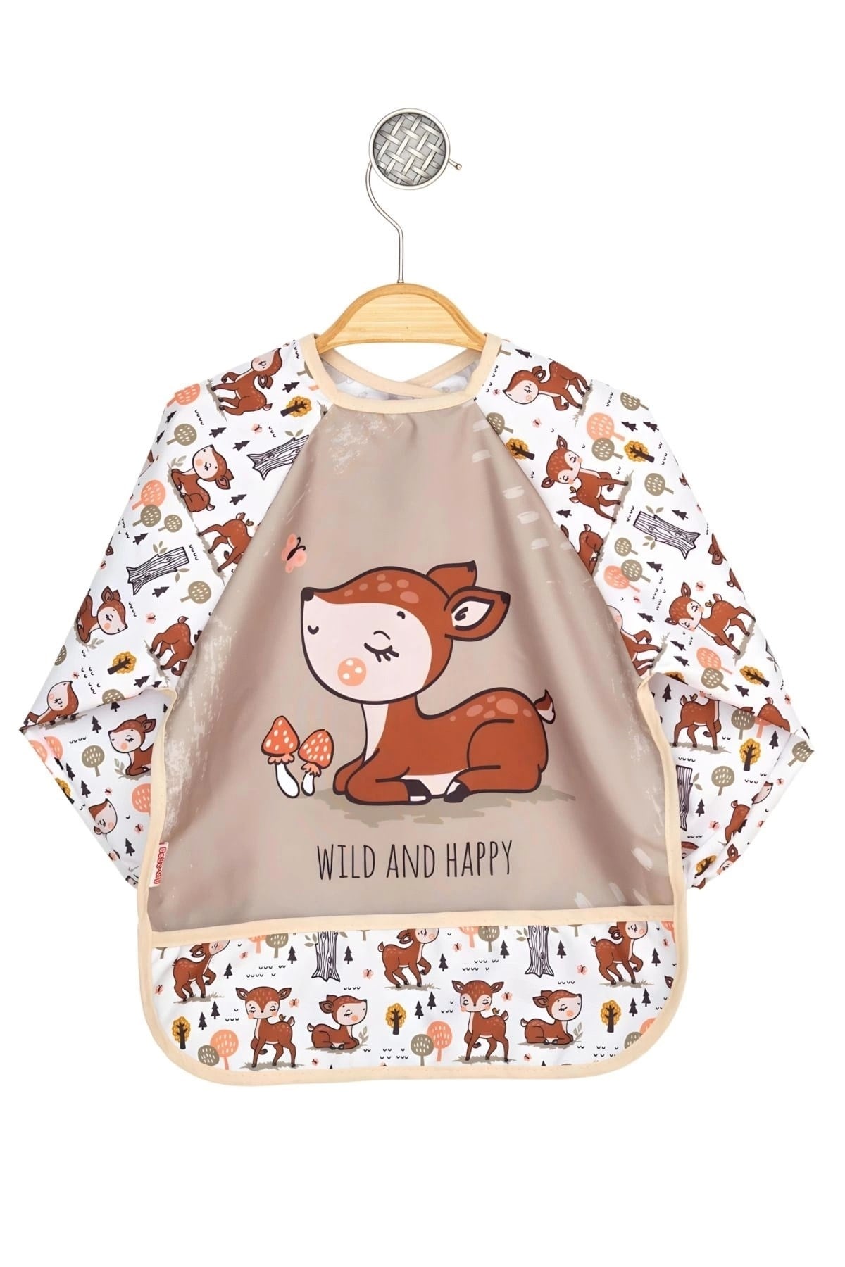 Wild And Happy Geyik Desenli Uzun Kollu Unisex Bebek Mama Önlüğü 0-2 Yaş