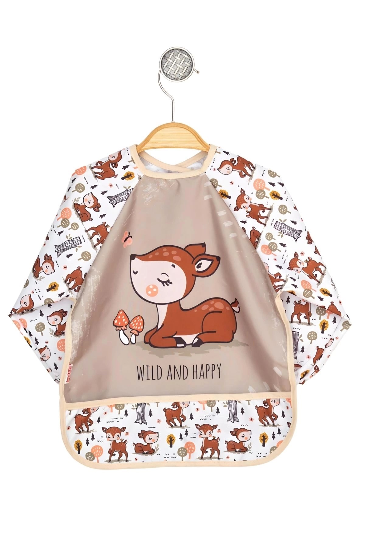 Wild And Happy Geyik Desenli Uzun Kollu Unisex Bebek Mama Önlüğü 0-2 Yaş