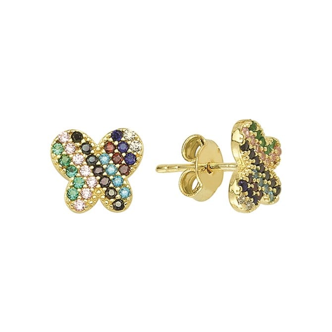 14 Ayar Gökkuşağı Modeli Taşlı Kelebek Altın Küpe