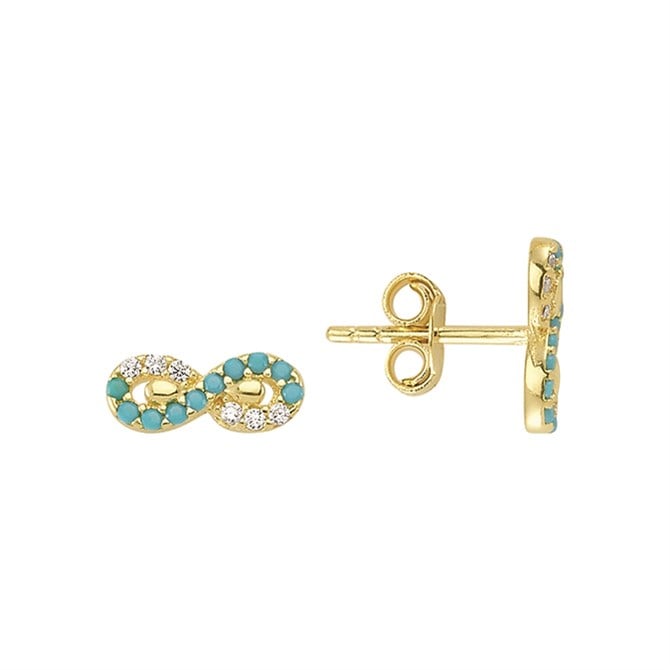 14 Ayar Gökkuşağı ve Firuze Modeli Taşlı Sonsuzluk Altın Küpe