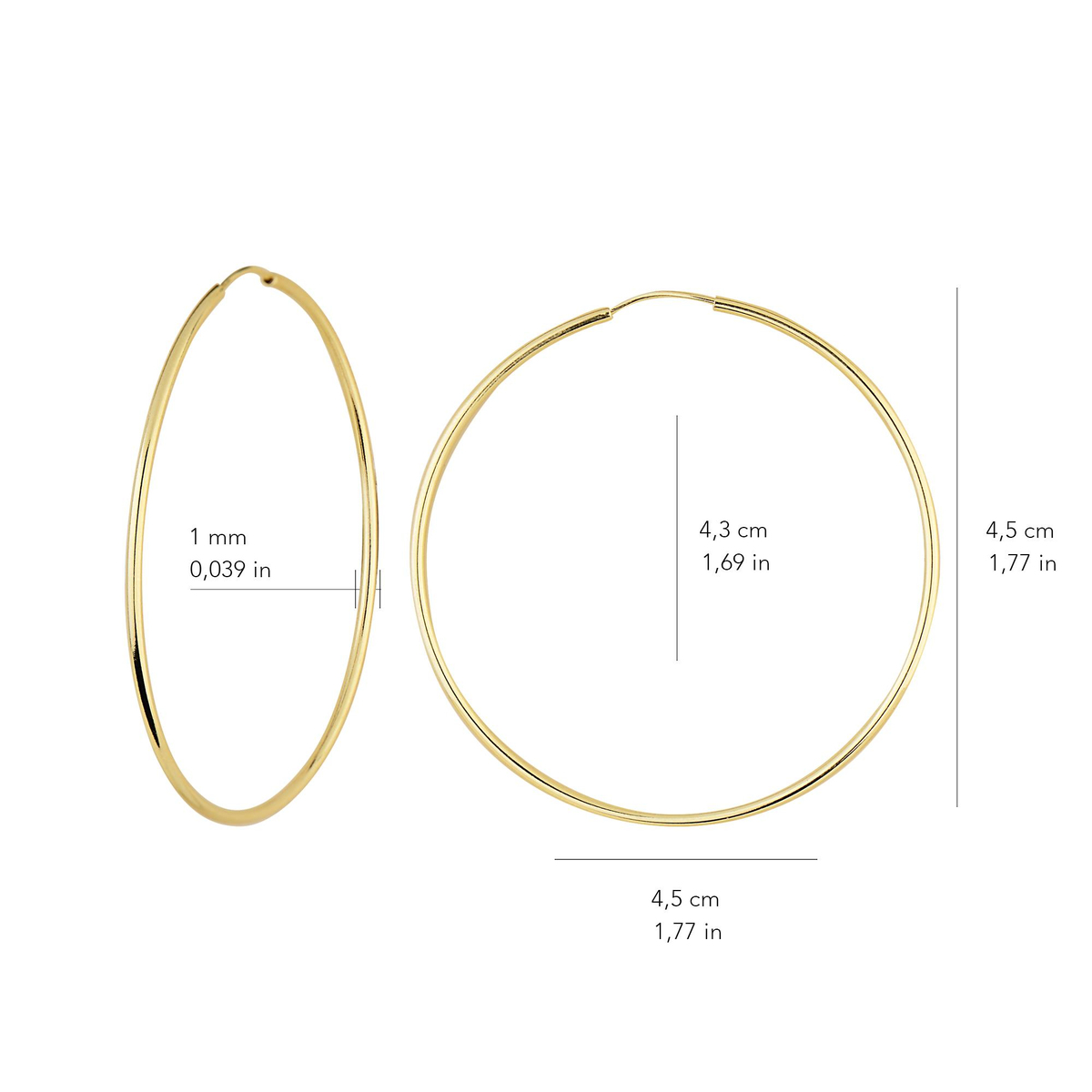 14 Ayar 4.5 cm Halka Küpe
