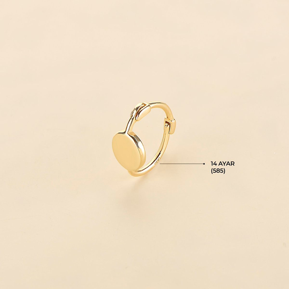 14 Ayar Modern Tek Minik Yuvarlak Halka Altın Küpe