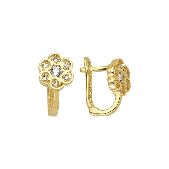 14 Ayar J Model Taşlı Altın Çiçek Küpe