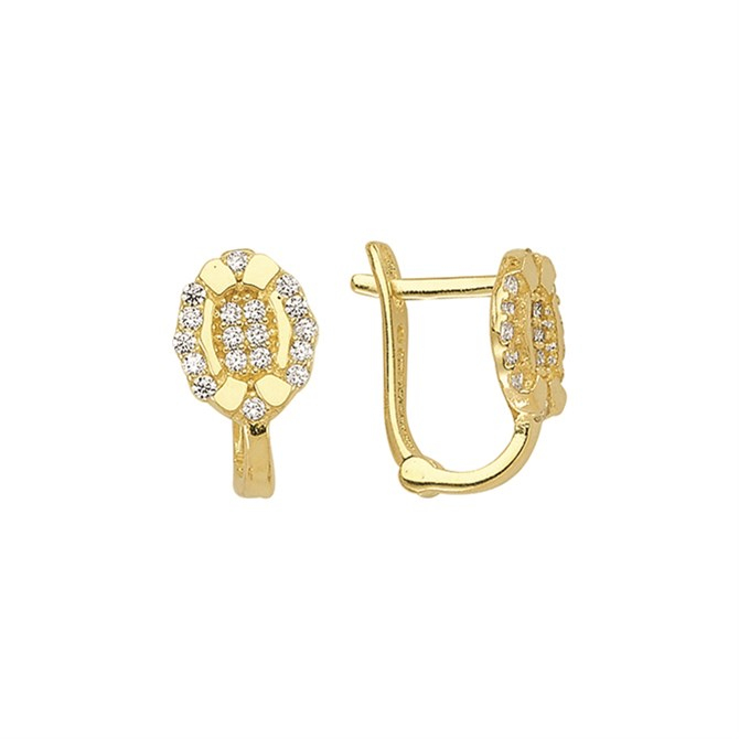 14 Ayar J Model Taşlı Altın Yuvarlak Küpe