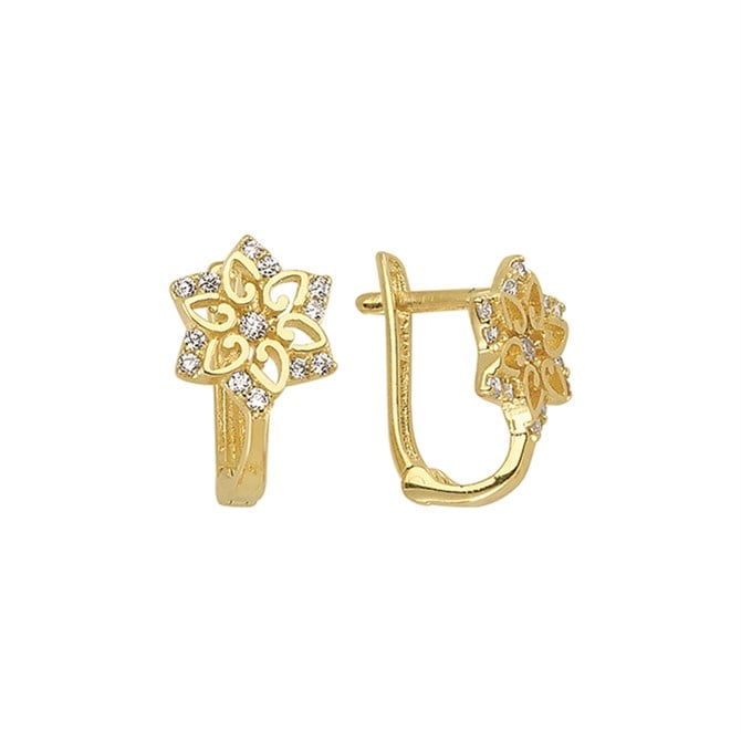 14 Ayar J Model Taşlı Altın Çiçek Küpe