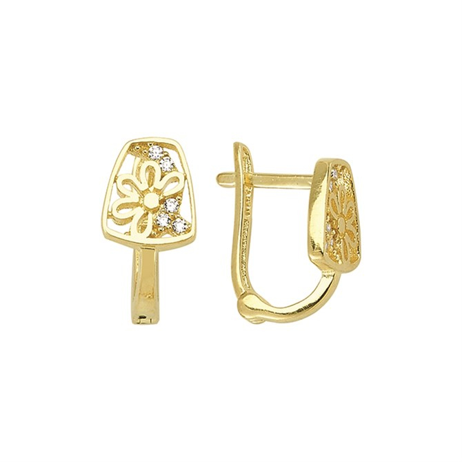 14 Ayar Çiçek Taşlı Altın Küpe