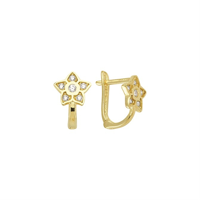 14 Ayar J Model Taşlı Altın Yıldız Küpe