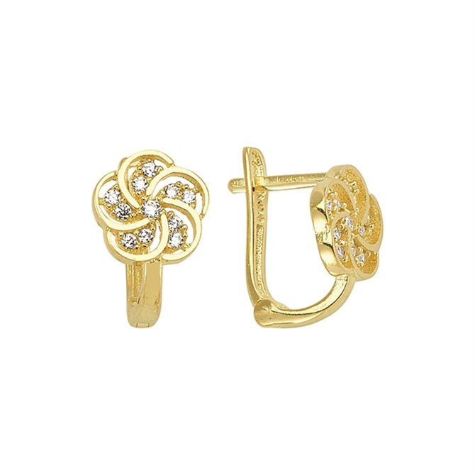 14 Ayar Çiçek Taşlı Altın Küpe