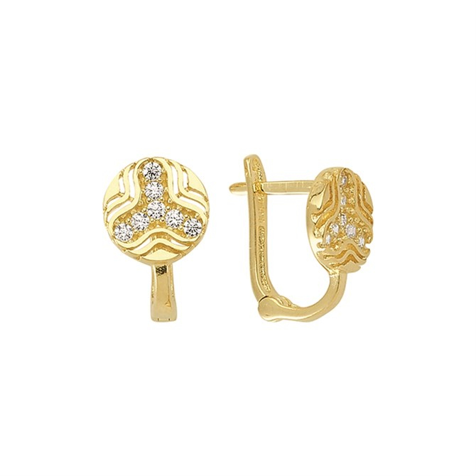 14 Ayar J Model Taşlı Altın Yuvarlak Küpe