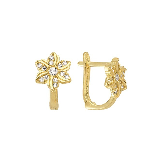 14 Ayar J Model Taşlı Altın Çiçek Küpe