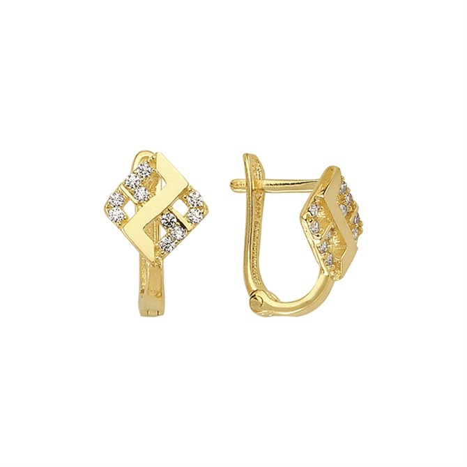 14 Ayar J Model Taşlı Altın Kare Küpe