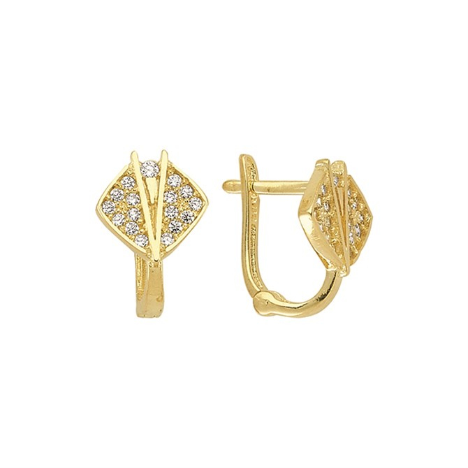 14 Ayar J Model Taşlı Altın Kare Küpe