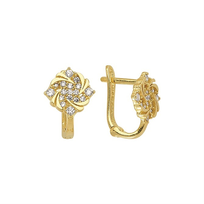 14 Ayar J Model Taşlı Altın Kare Küpe