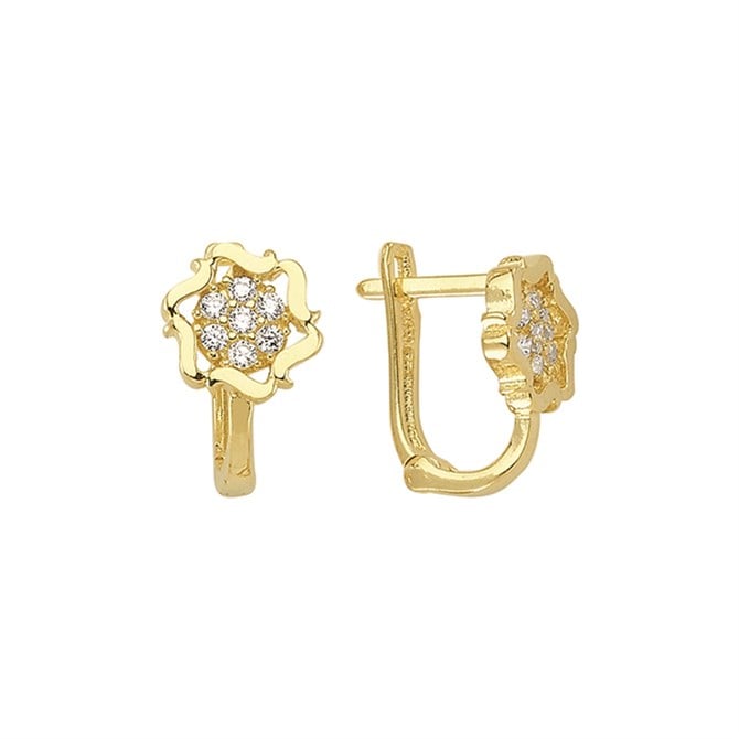 14 Ayar J Model Taşlı Altın Çiçek Küpe