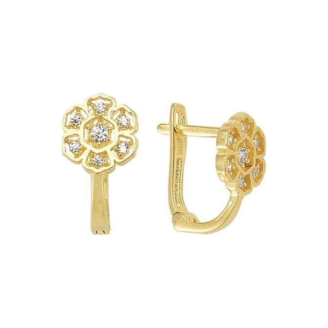 14 Ayar Çiçek Taşlı Altın Küpe