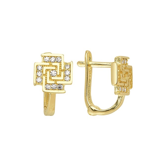 14 Ayar J Model Taşlı Altın Geometri Küpe