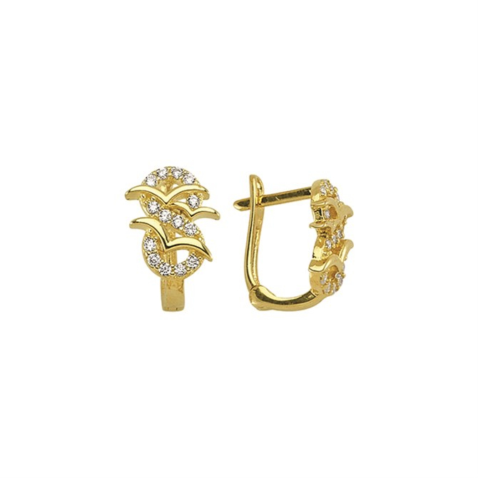 14 Ayar Sonsuzluk Kanatlı Taşlı Altın Küpe