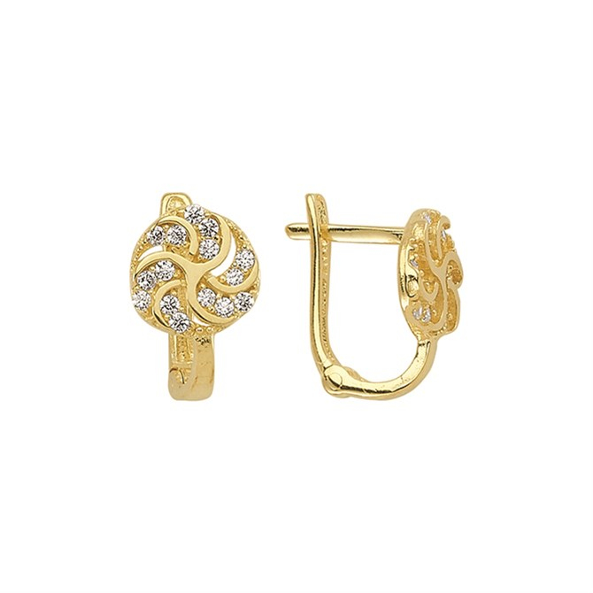 14 Ayar J Model Taşlı Altın Yuvarlak Küpe