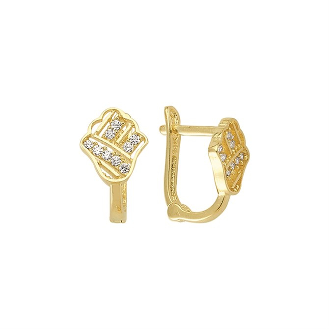 14 Ayar J Model Taşlı Altın Fatma Ana Küpe