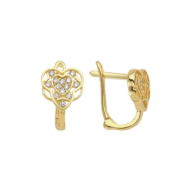 14 Ayar J Model Taşlı Altın Kalp Küpe