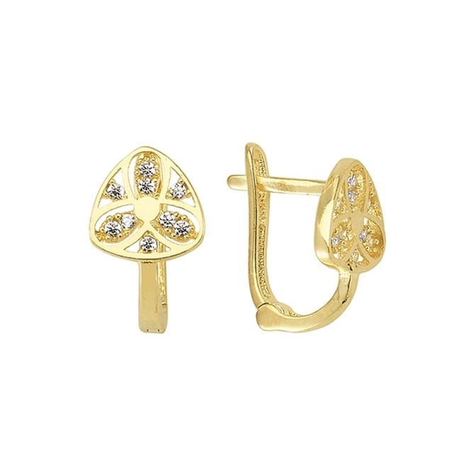 14 Ayar J Model Taşlı Altın Çiçek Küpe