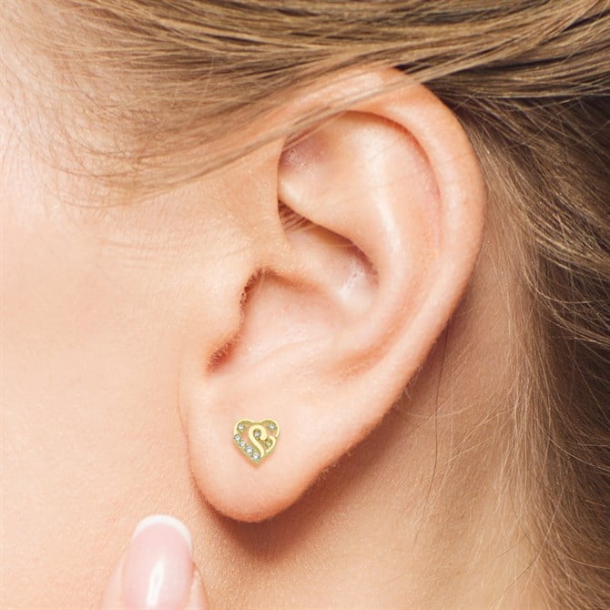 14 Ayar Kalp Taşlı Altın Küpe