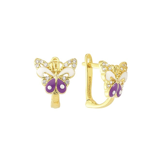 14 Ayar Taşlı Altın Kelebek Küpe