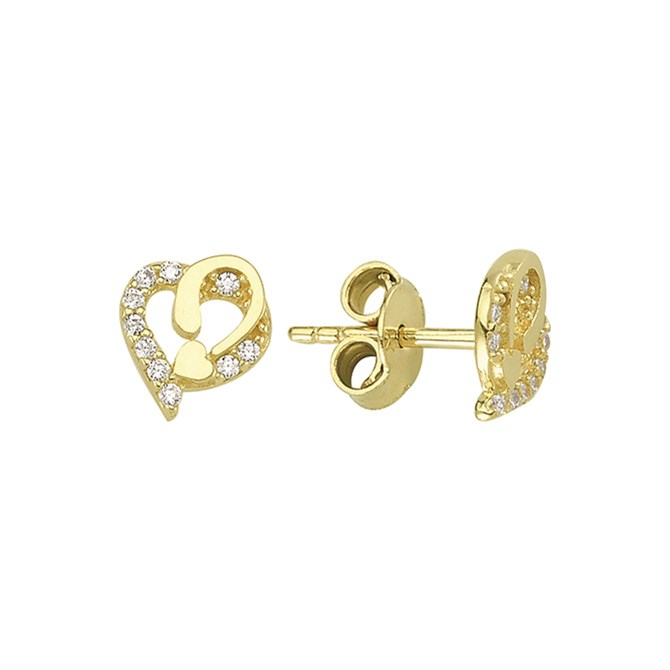 14 Ayar Kalp Taşlı Altın Küpe