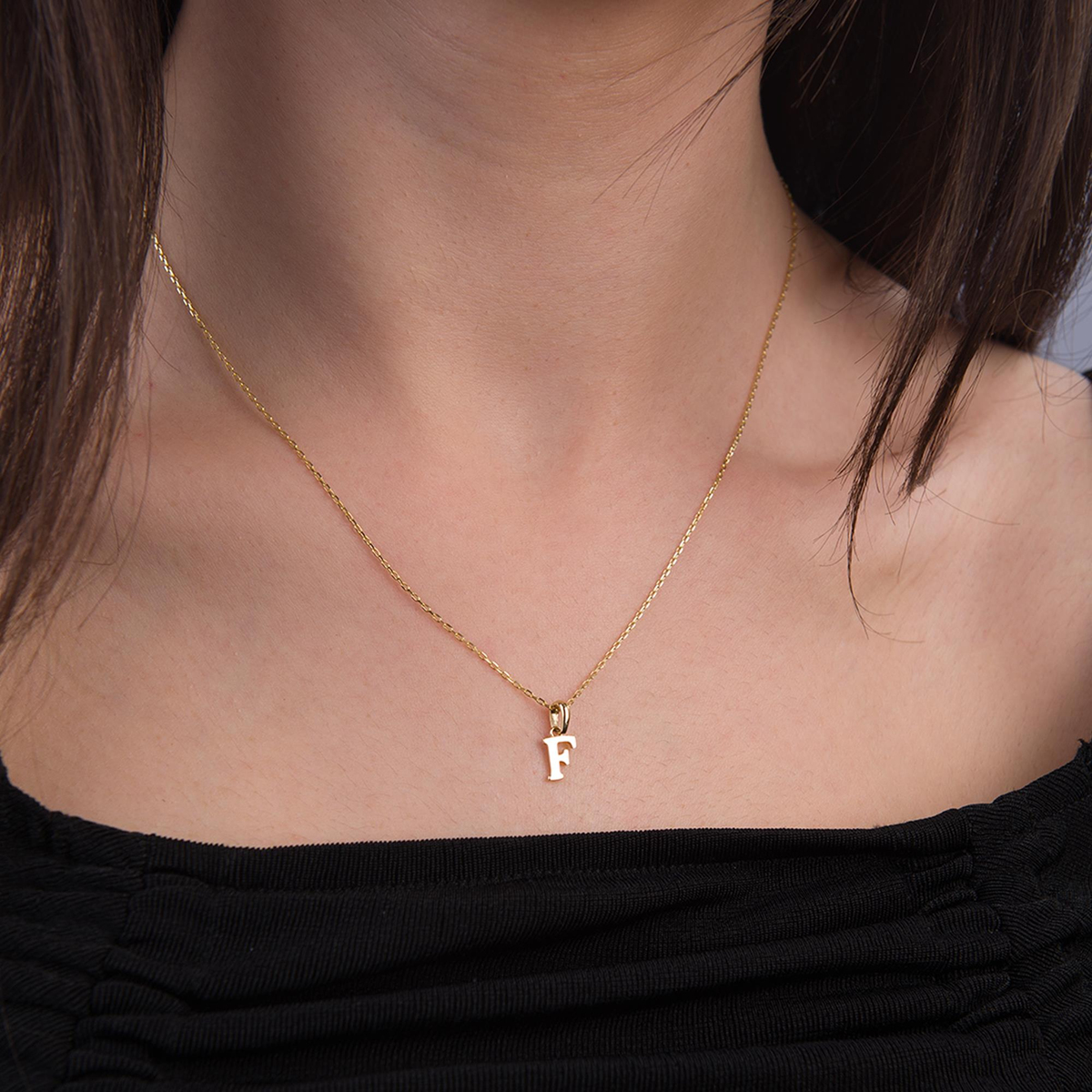 14 Ayar Altın F Harfi Kolye