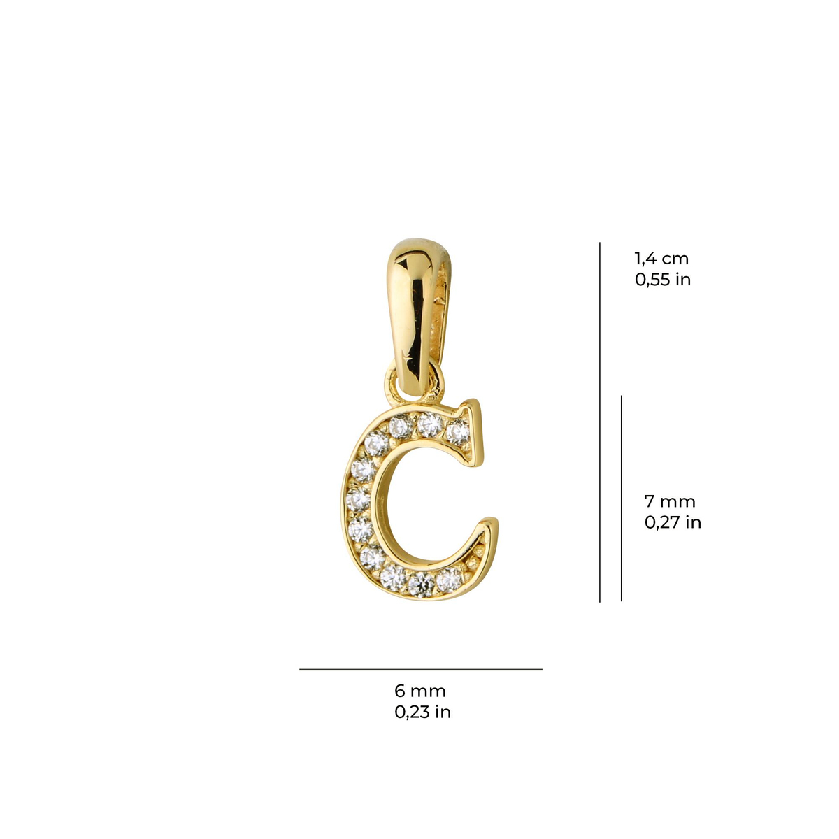 14 Ayar Altın C Harfi Taşlı Kolye Ucu