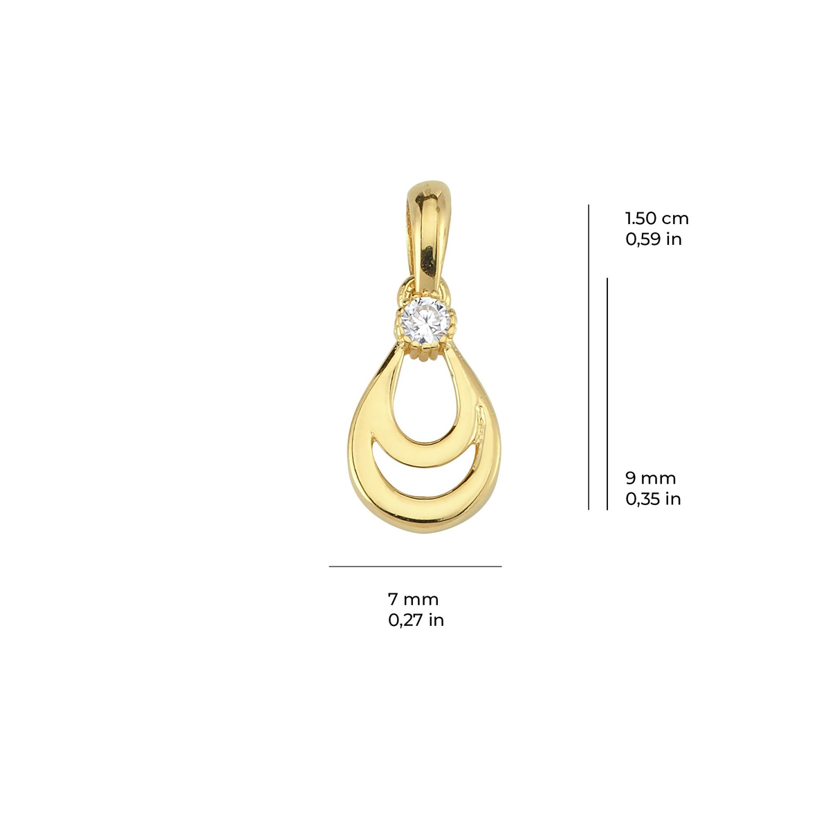 14 Ayar Altın Tek Taşlı Damlı Kolye Ucu