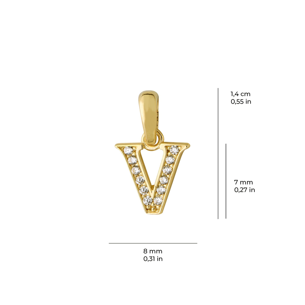 14 Ayar Altın V Harfi Taşlı Kolye Ucu