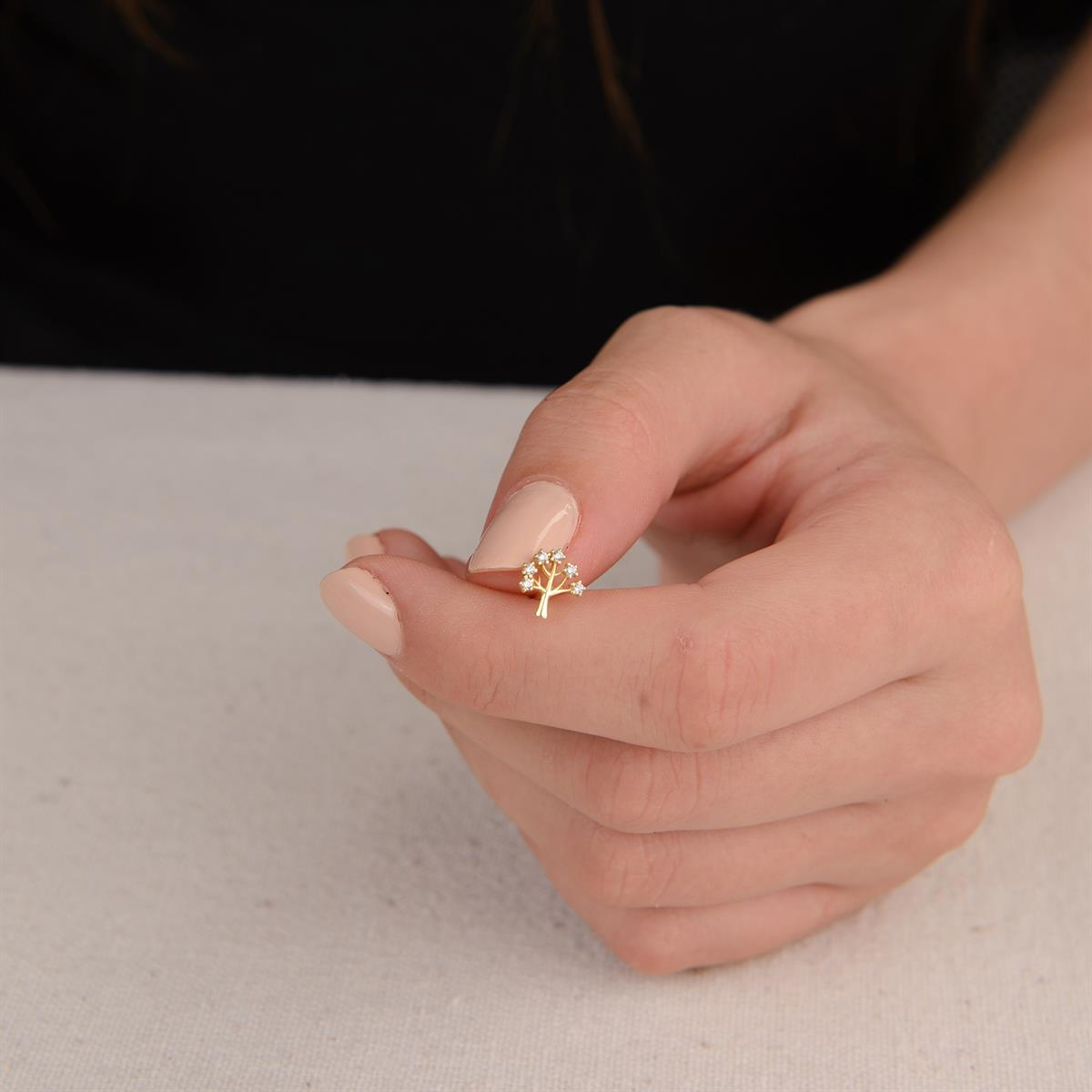 14K ALTIN TAŞLI AĞAÇ KÜPE