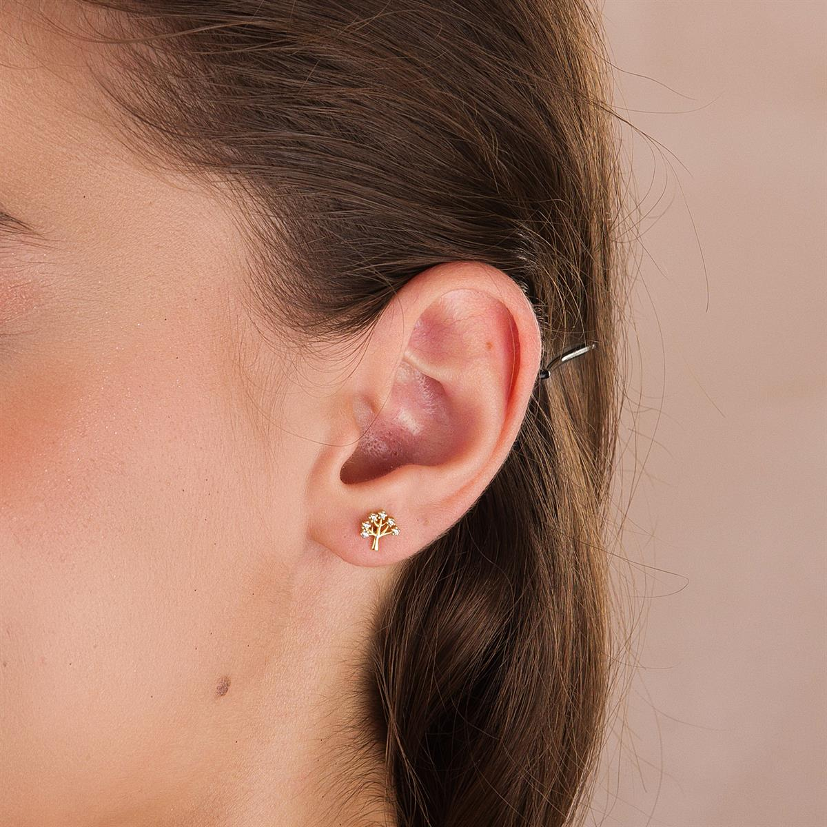 14K ALTIN TAŞLI AĞAÇ KÜPE