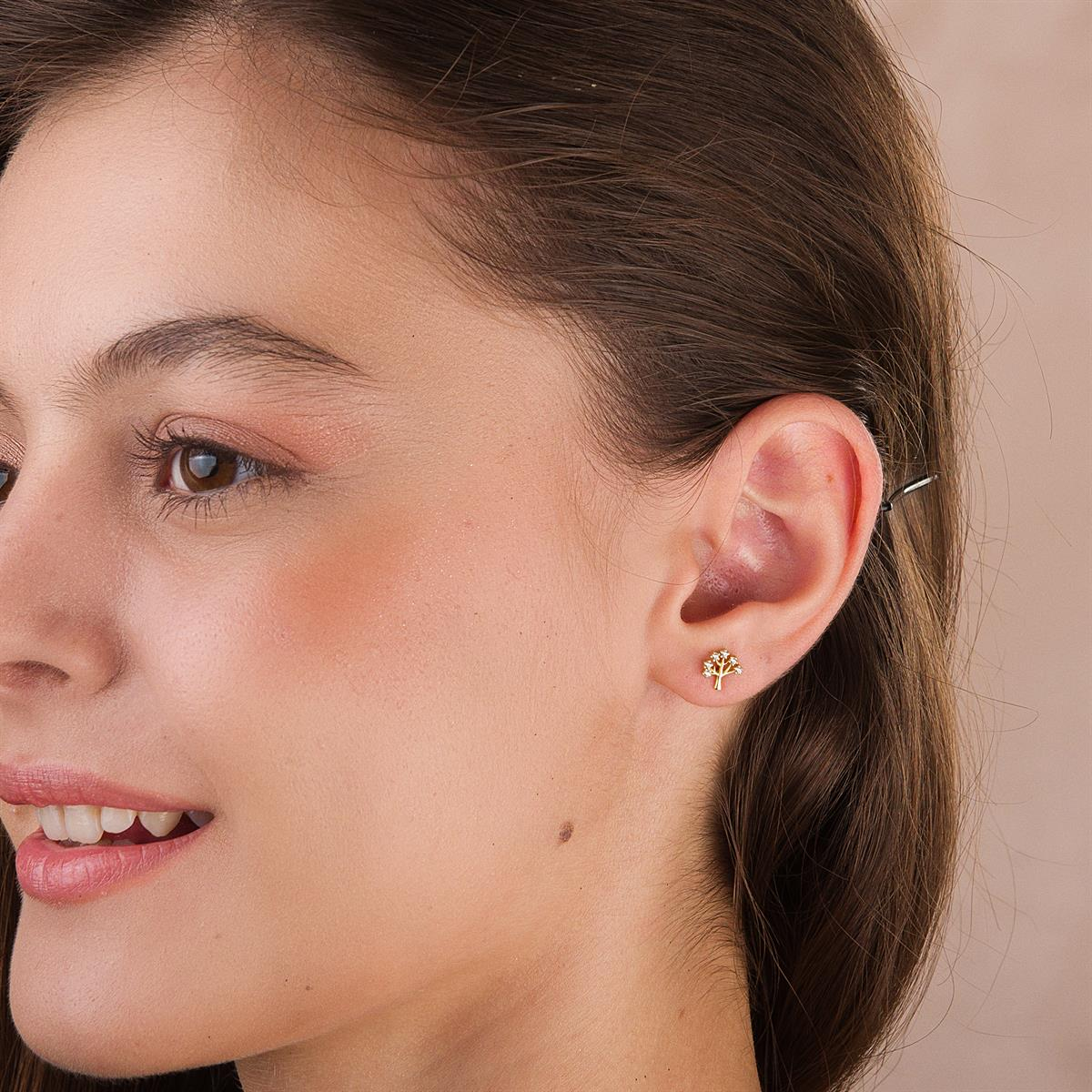 14K ALTIN TAŞLI AĞAÇ KÜPE