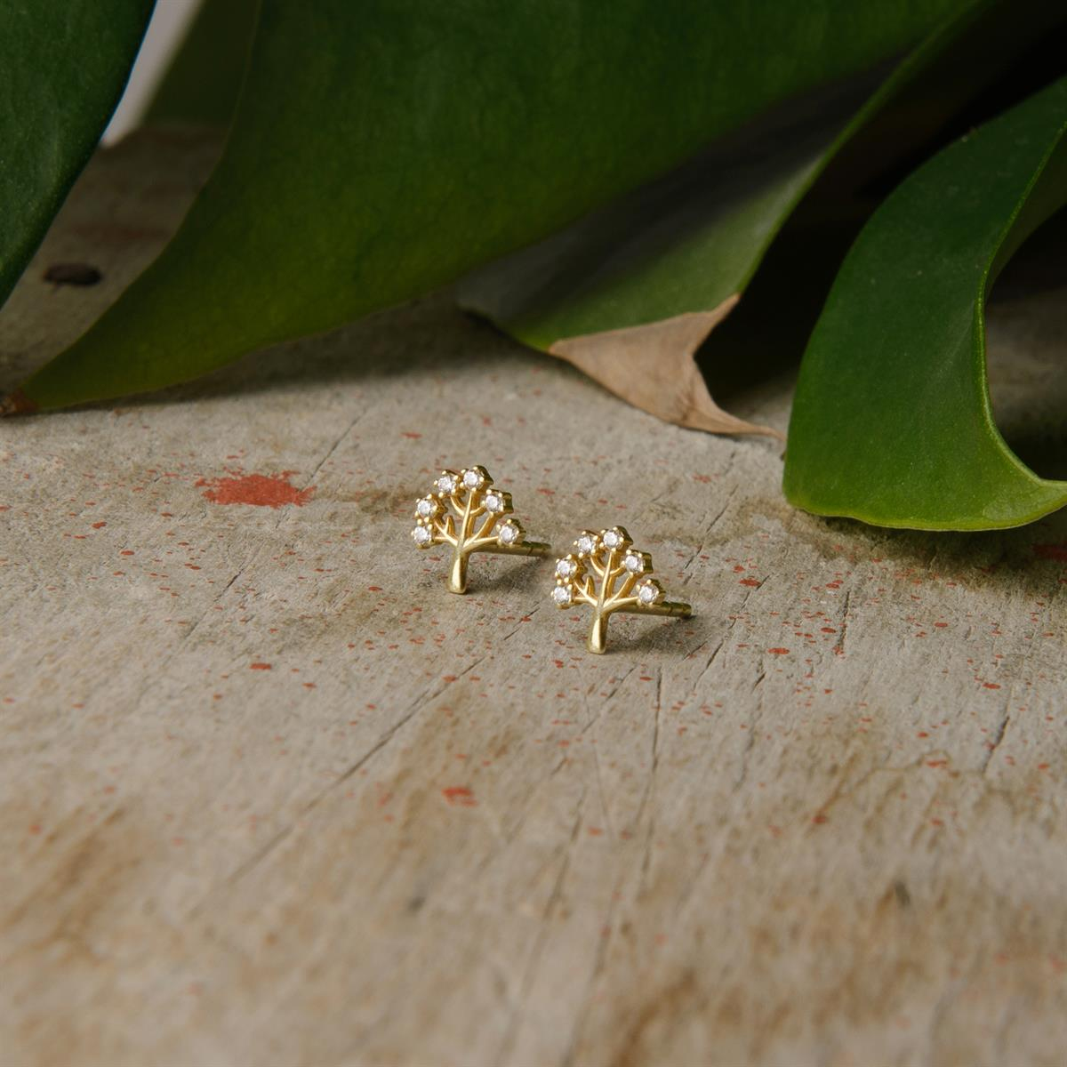 14K ALTIN TAŞLI AĞAÇ KÜPE