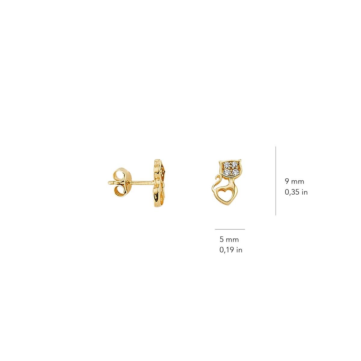 14k Altın Taşlı Kedi Kalp Küpe