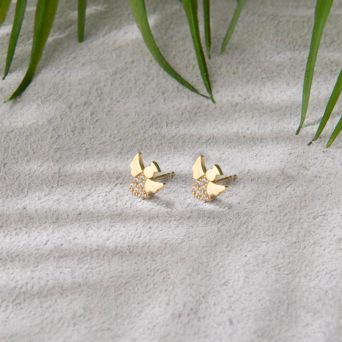 14k Altın Taşlı Melek Küpe