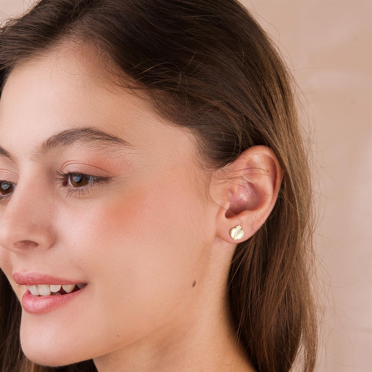 14k Altın Taşlı Nar Küpe