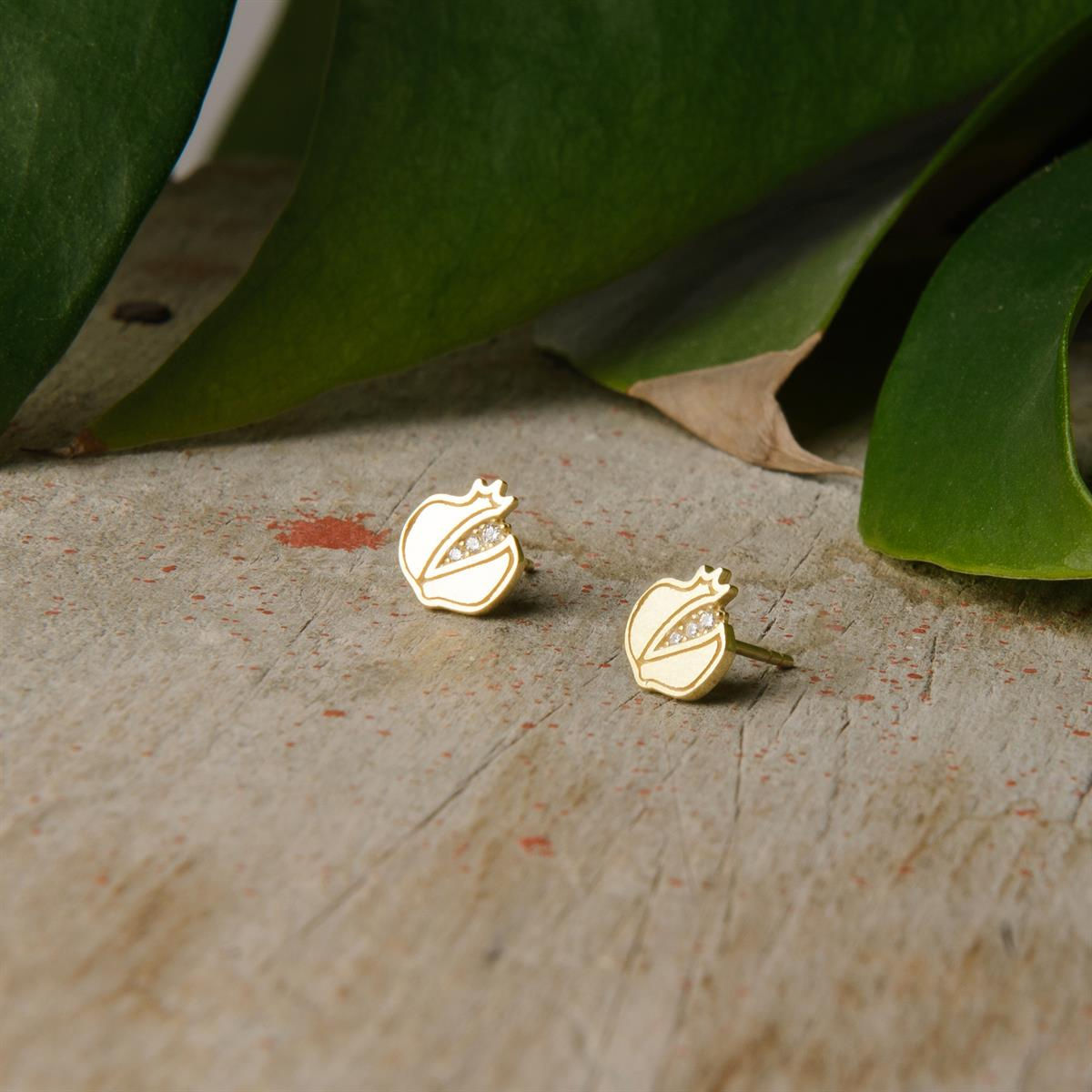 14k Altın Taşlı Nar Şans Küpe