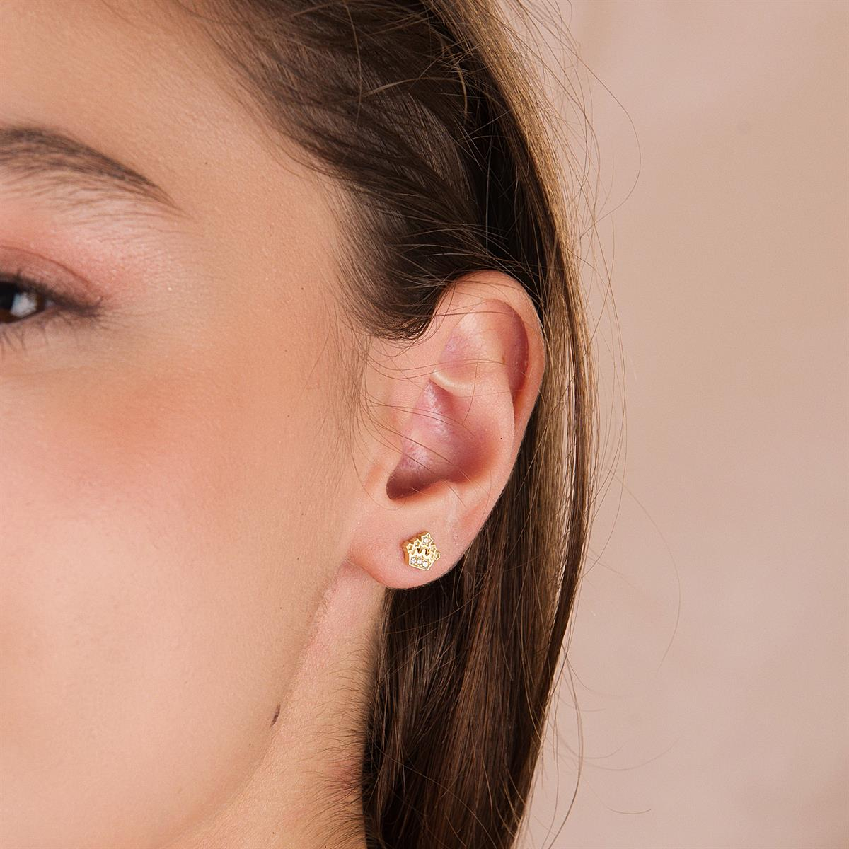 14K ALTIN TAŞLI TAÇ KÜPE