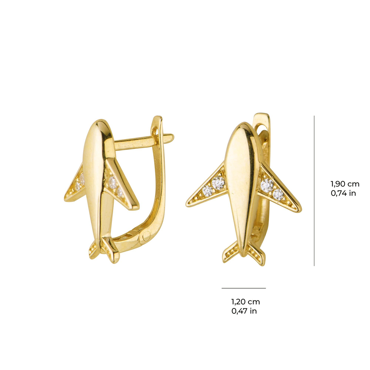 14 Ayar Altın Taşlı Uçak Küpe