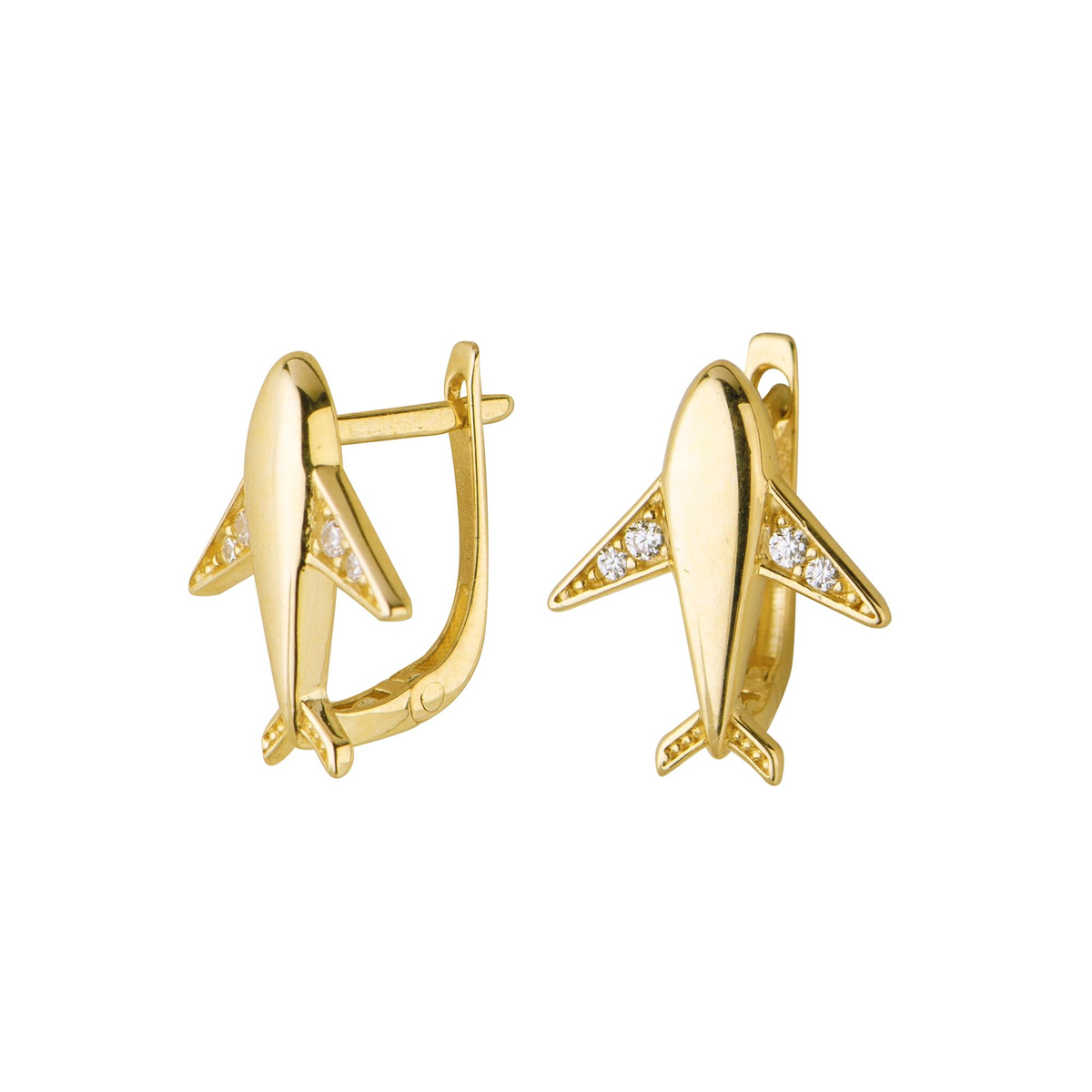 14 Ayar Altın Taşlı Uçak Küpe