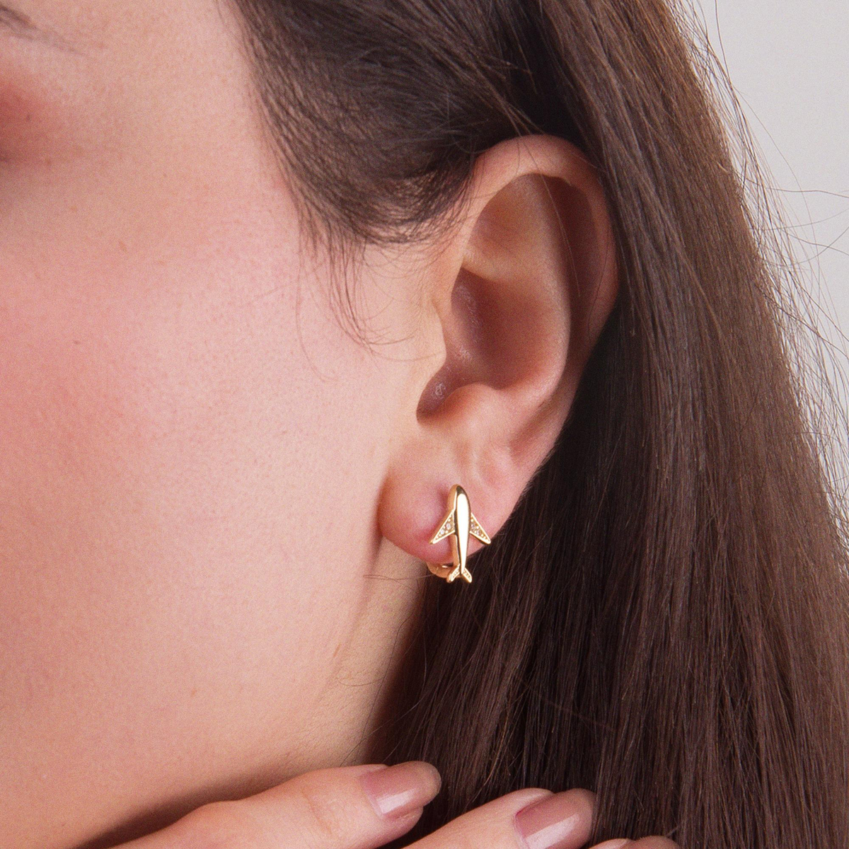 14 Ayar Altın Taşlı Uçak Küpe