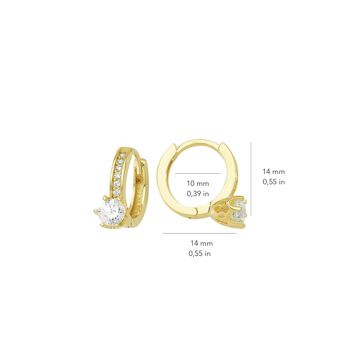 14 Ayar  Tek Taşlı Halka Altın Küpe