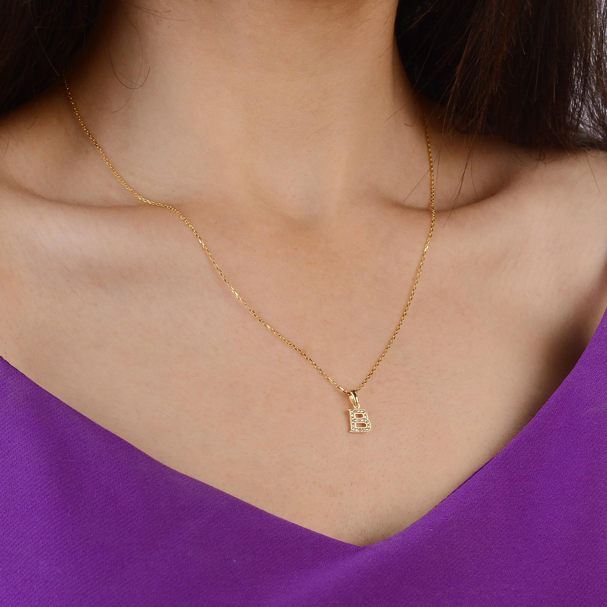 14 Ayar Altın B Harfi Taşlı Kolye Ucu