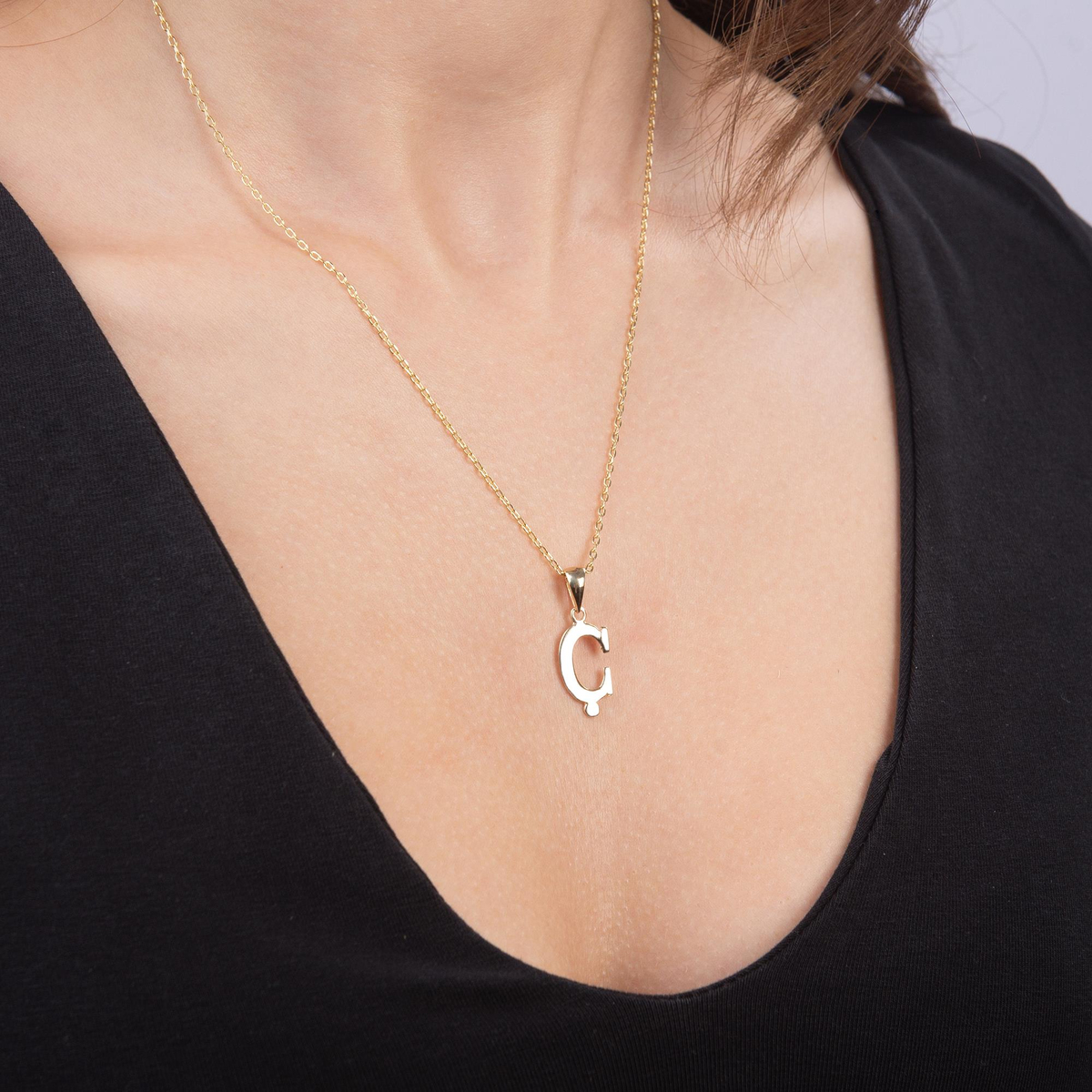 14 Ayar Altın Ç Harfi Kolye Ucu