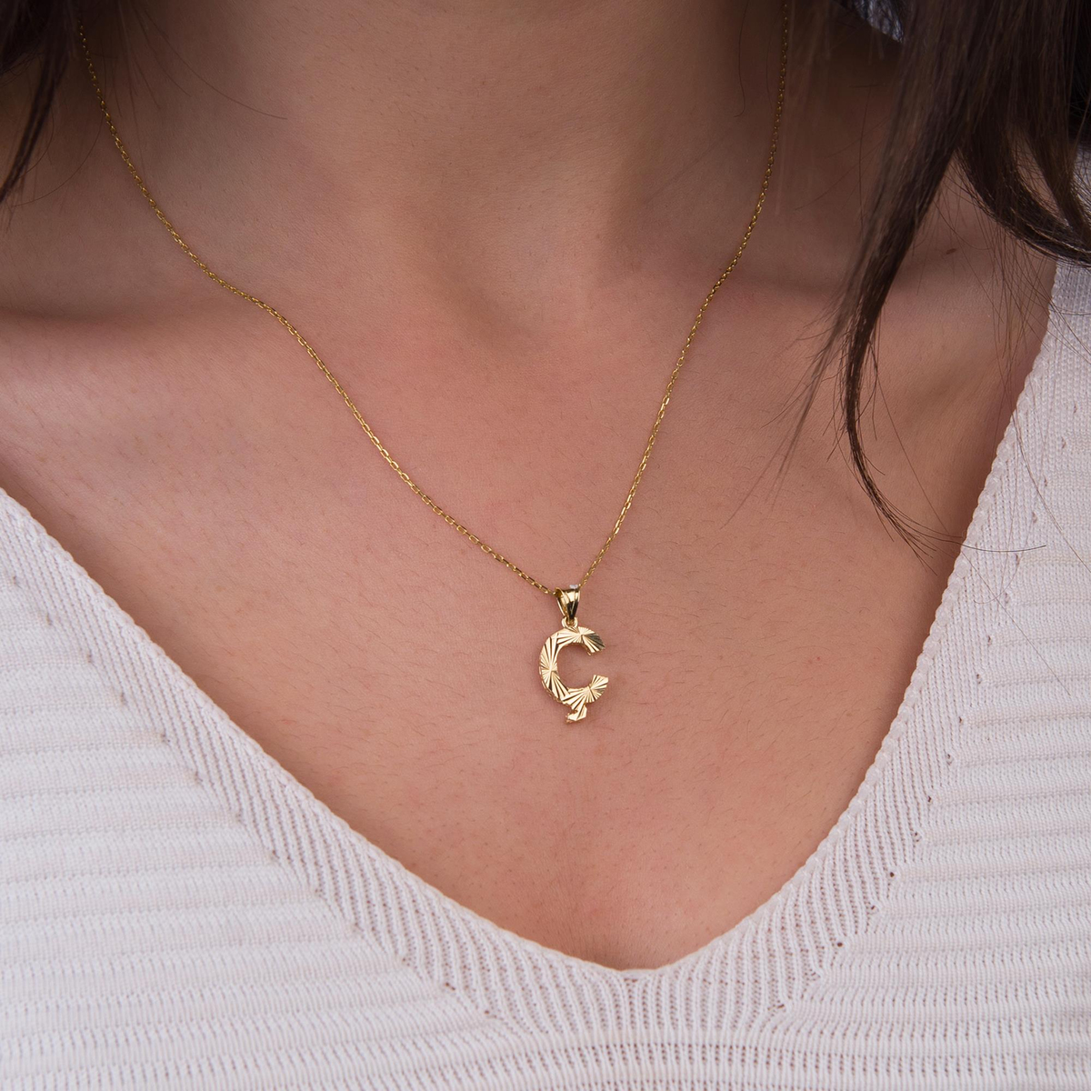 14 Ayar Altın Ç Harfi Kolye Ucu