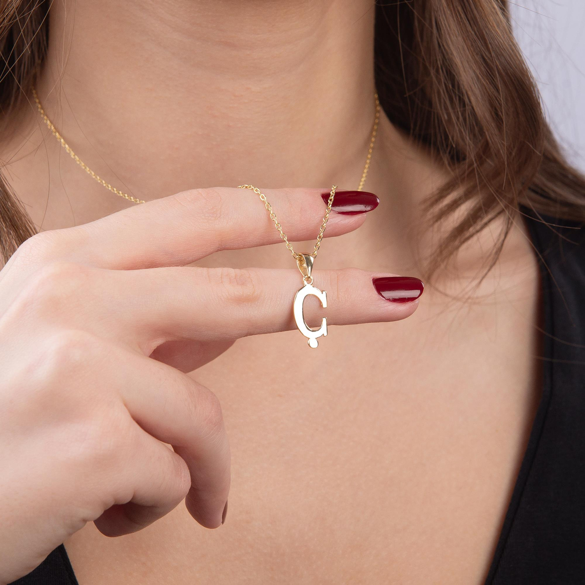 14 Ayar Altın Ç Harfi Kolye Ucu